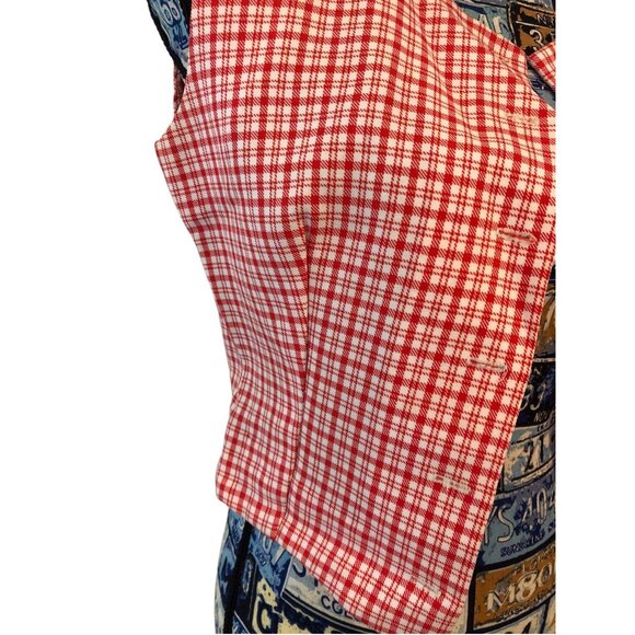Vintage Style Handmade Tapered Darted Red White Striped Plaid Vest MEASUREMENTS - Picture 9 of 16